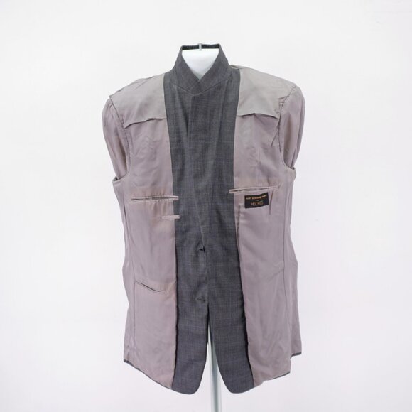 DAMAGED Hart Schaffner Marx Wool Gray Plaid Blue Windowpane Blazer 42L 2 Button - Picture 11 of 13